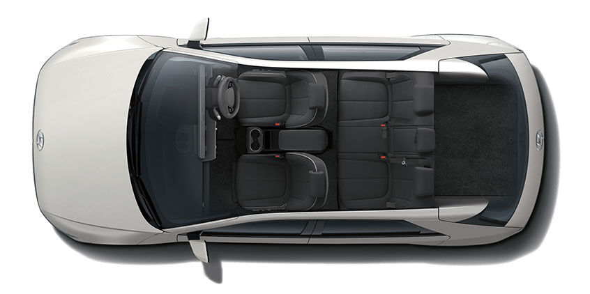 Gambar tampak dari atas melihatkan konfigurasi kursi dari Hyundai Ioniq 5